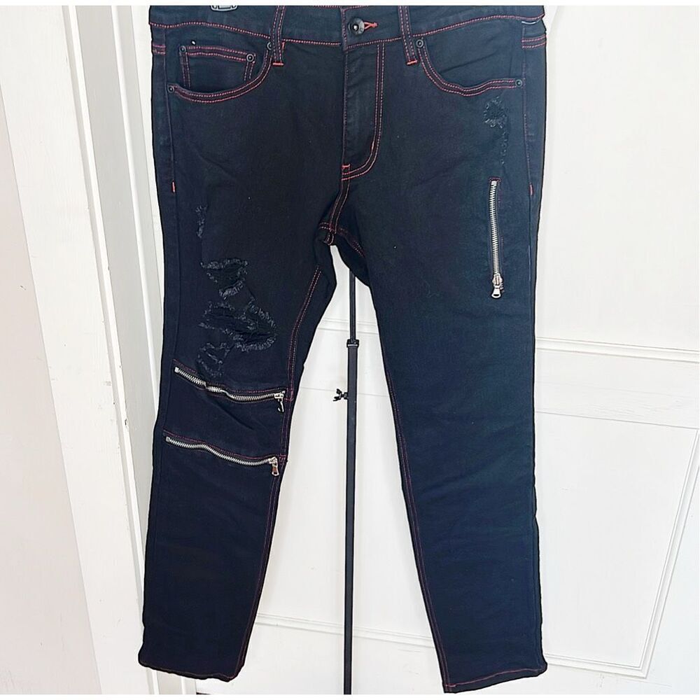 Hot Topic Denim Mens Skinny Zipper Deconstruct Pants NWT Size 32 Black